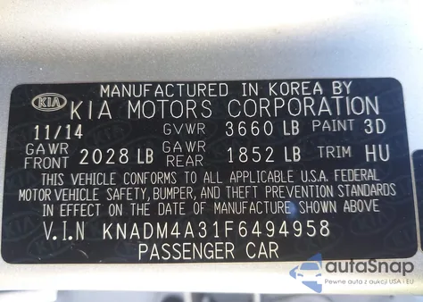 2015 Kia Rio Lx from USA, damaged, VIN KNADM4A31F6494958
